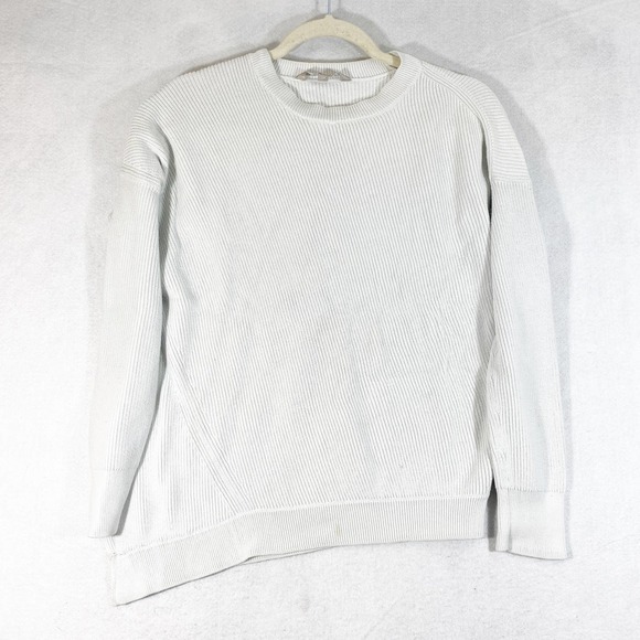 Athleta Sweater XS White Ribbed Knit Crew Neck Long Sleeve Rest Day Asymmetrical - Picture 2 of 11